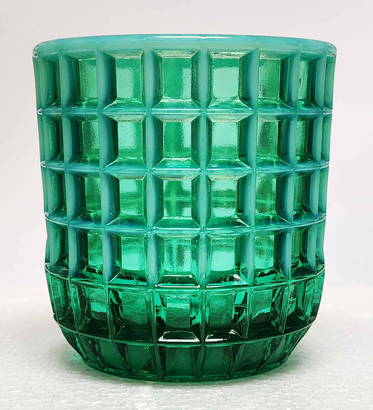 Fenton Blue Green Uranium Opalescent Waffle Glass Candy Dish NO LID 4 1/4\