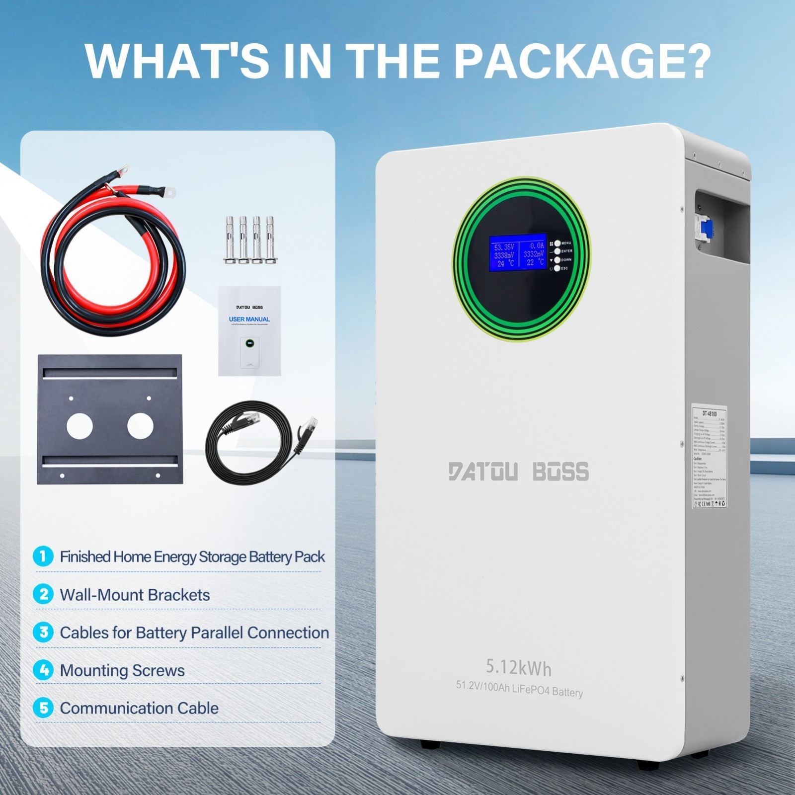 48V 100Ah LiFePO4 Battery 5.12kWh Lithium BMS 100A Solar Home Energy Storage US 48V 100Ah LiFePO4 Battery 5.12kWh Lithium BMS 100A Solar Home Energy Storage US