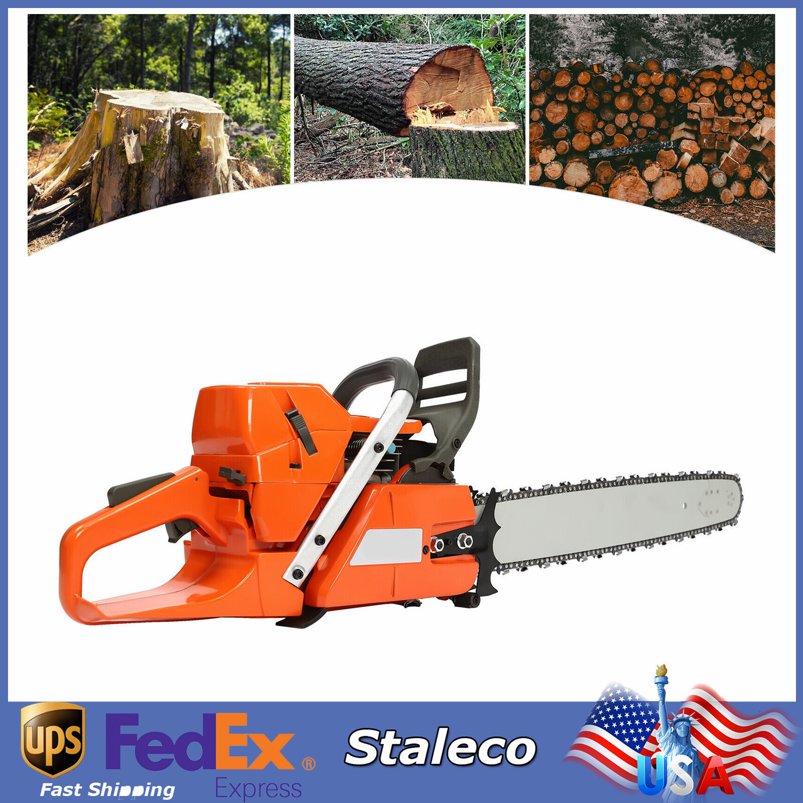 72cc Gas Powered Chainsaw with 24\'\' Guide Bar Saw Chain 2-Stroke Engine Cut Wood