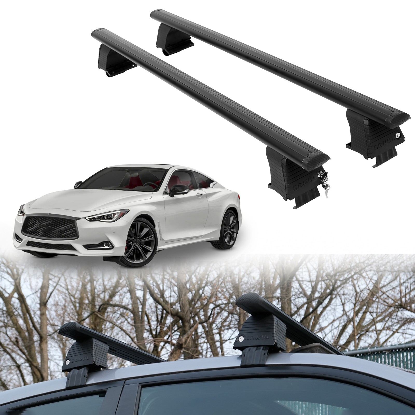 Roof Rack Crossbars for INFINITI Q60 2017-2022 Fits Naked Roof - Black