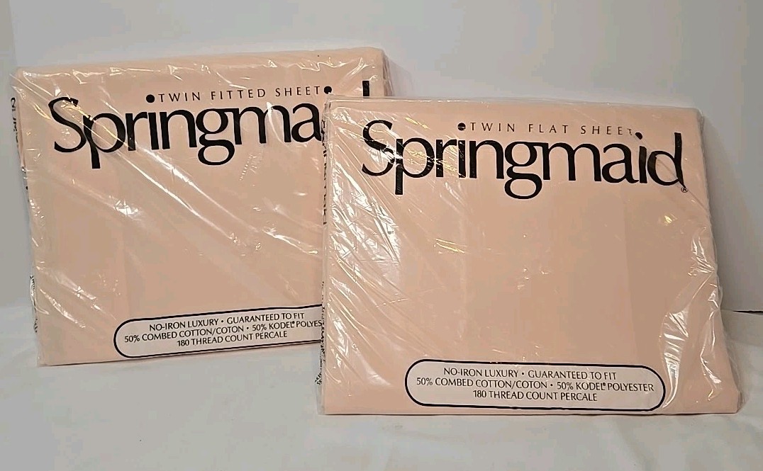 NEW Vintage Springmaid Peach Percale Twin Fitted & Flat Sheet  Cotton/Polyester