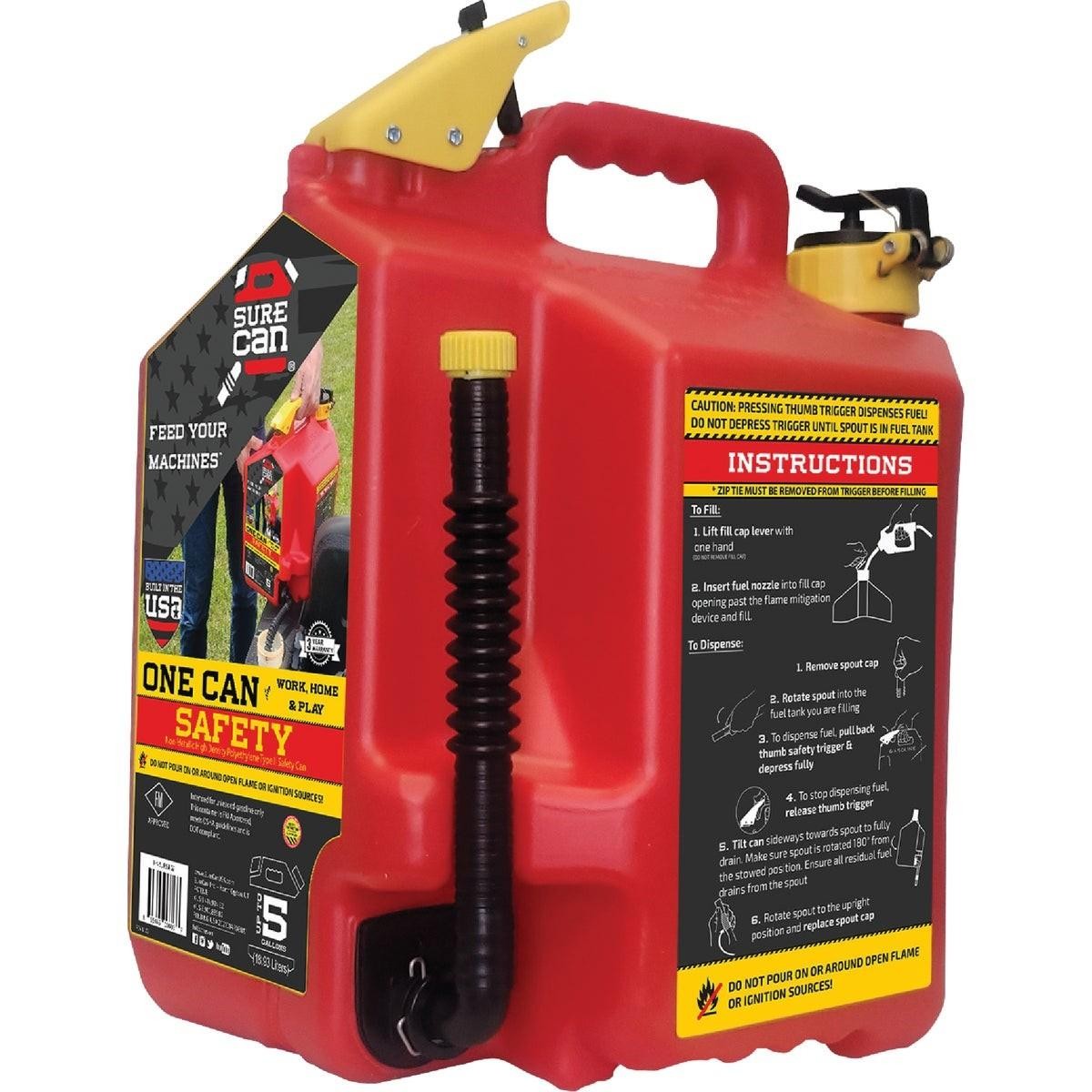 SURECAN SUR5SFG2 5 Gal Plastic Gasoline Safety Fuel Can