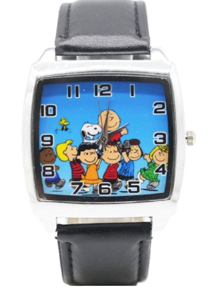 Charlie Brown and Snoopy W/ Cast Blue Backing Leather Band Wrist Watch