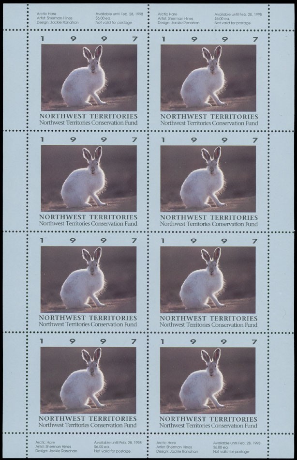 1997 CANADA-NORTHWEST TER. CONSERVATION FUND, ARCTIC HARE, SHEET OF 8, VD.#NTW1f 1997 CANADA-NORTHWEST TER. CONSERVATION FUND, ARCTIC HARE, SHEET OF 8, VD.#NTW1f