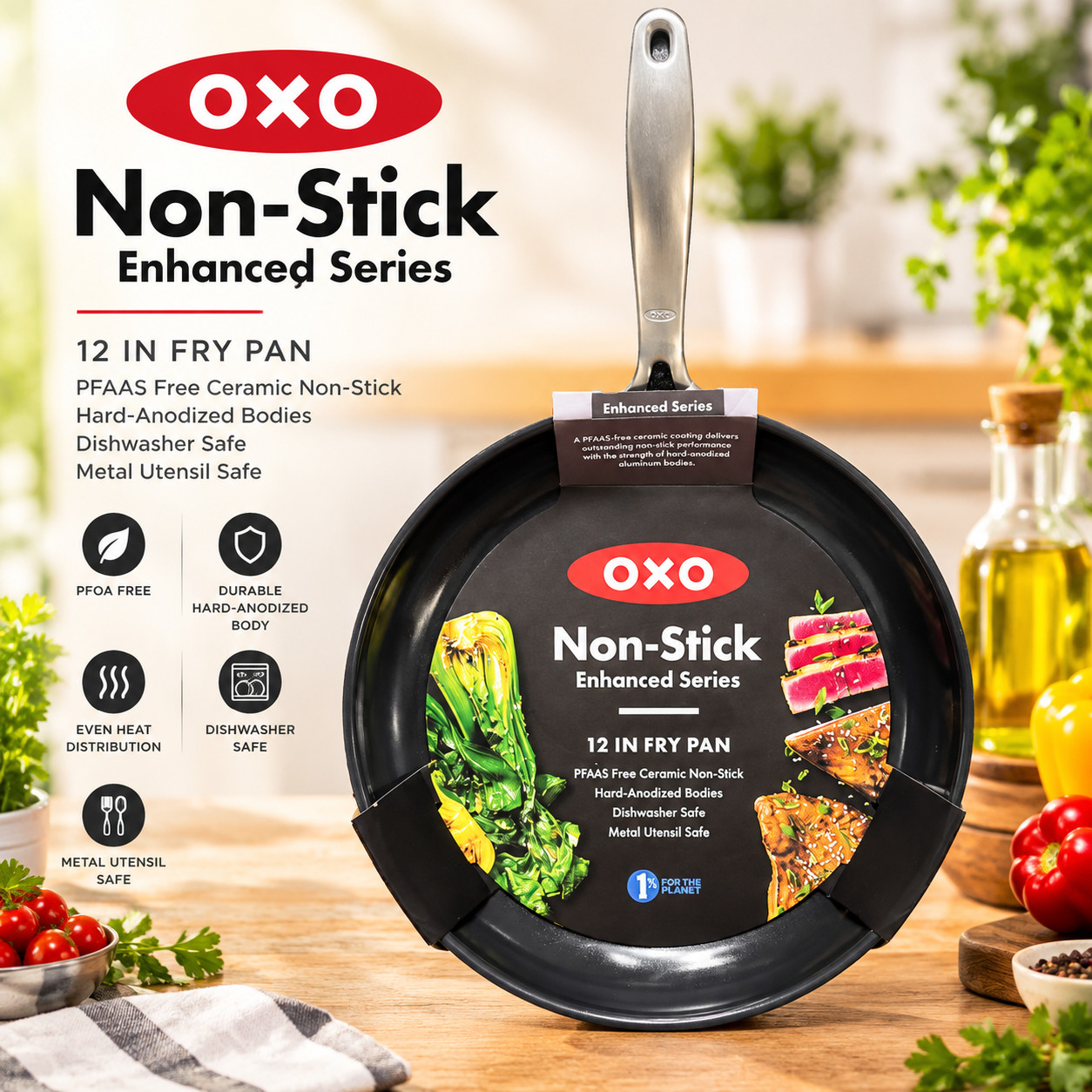 OXO Non-Stick Enhanced Series 12-Inch Fry Pan – Hard-Anodized Ceramic Skillet