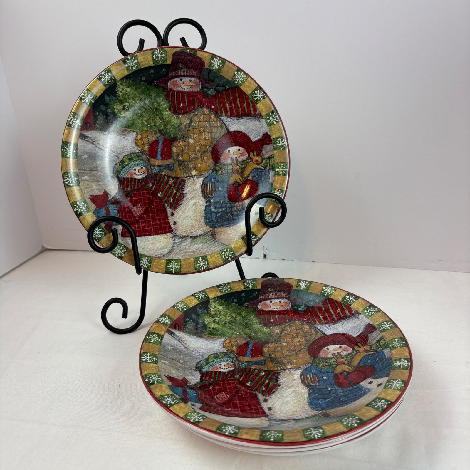 Certified International Susan Winget Snowman Christmas Plates Set of 4 8in