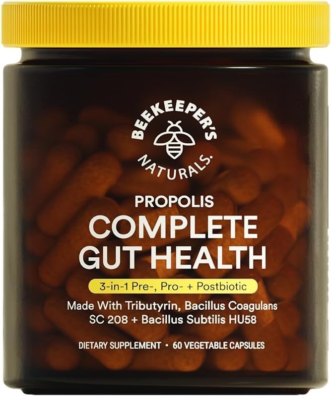 Complete Gut Health by Beekeeper\'s Naturals, 3-in-1 Prebiotic - 60 Capsules