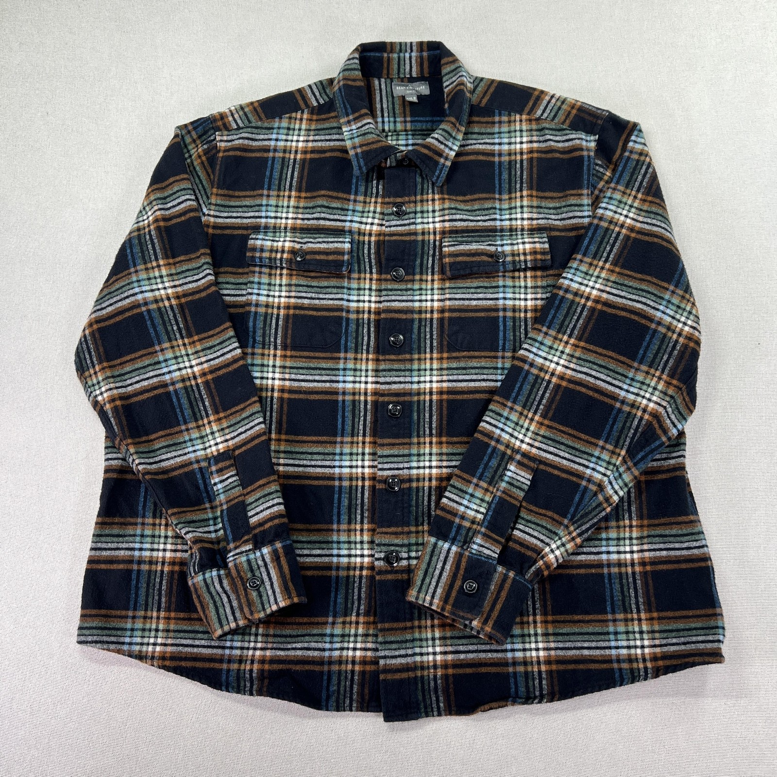 L.L. Bean Signature Shirt Mens 2XL Blue Plaid Heavy Chamois Flannel Long Sleeve