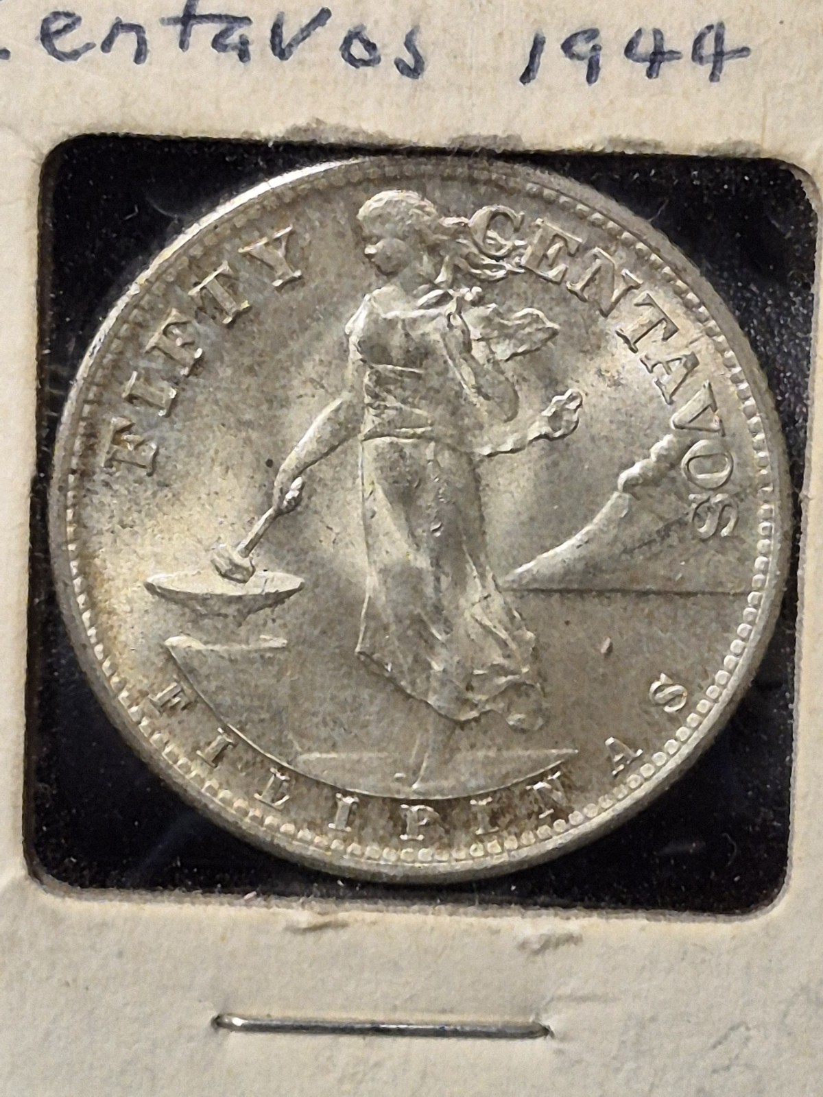 1944 S PHILIPPINES FILIPINAS 50 CENTAVOS US MINTED SILVER COIN .750 0.2411 ASW