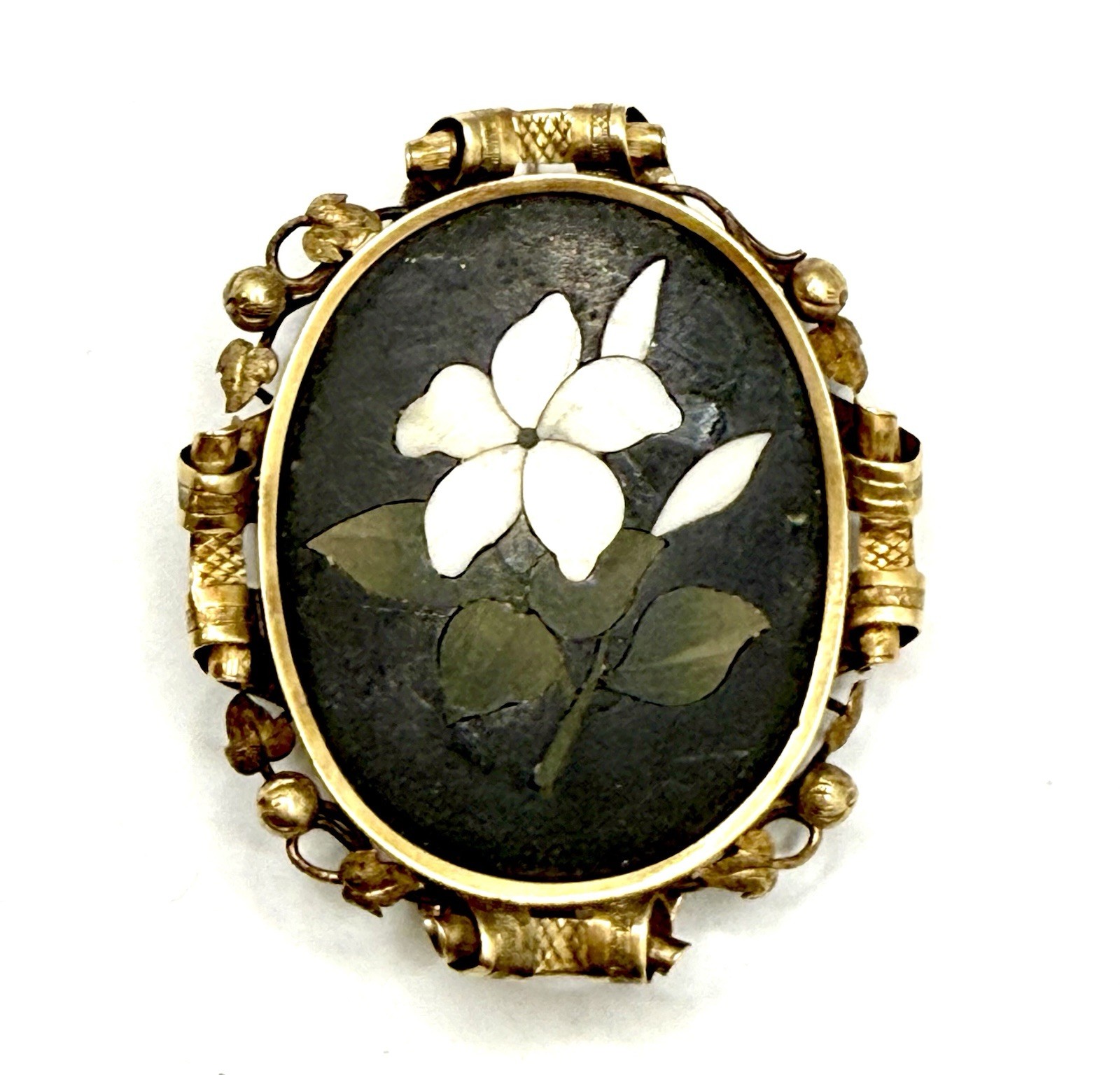 Antique Pietra Dura Pin 14k Solid Gold Frame 1800\'s Vintage Jewelry 15gr Antique Pietra Dura Pin 14k Solid Gold Frame 1800\'s Vintage Jewelry 15gr
