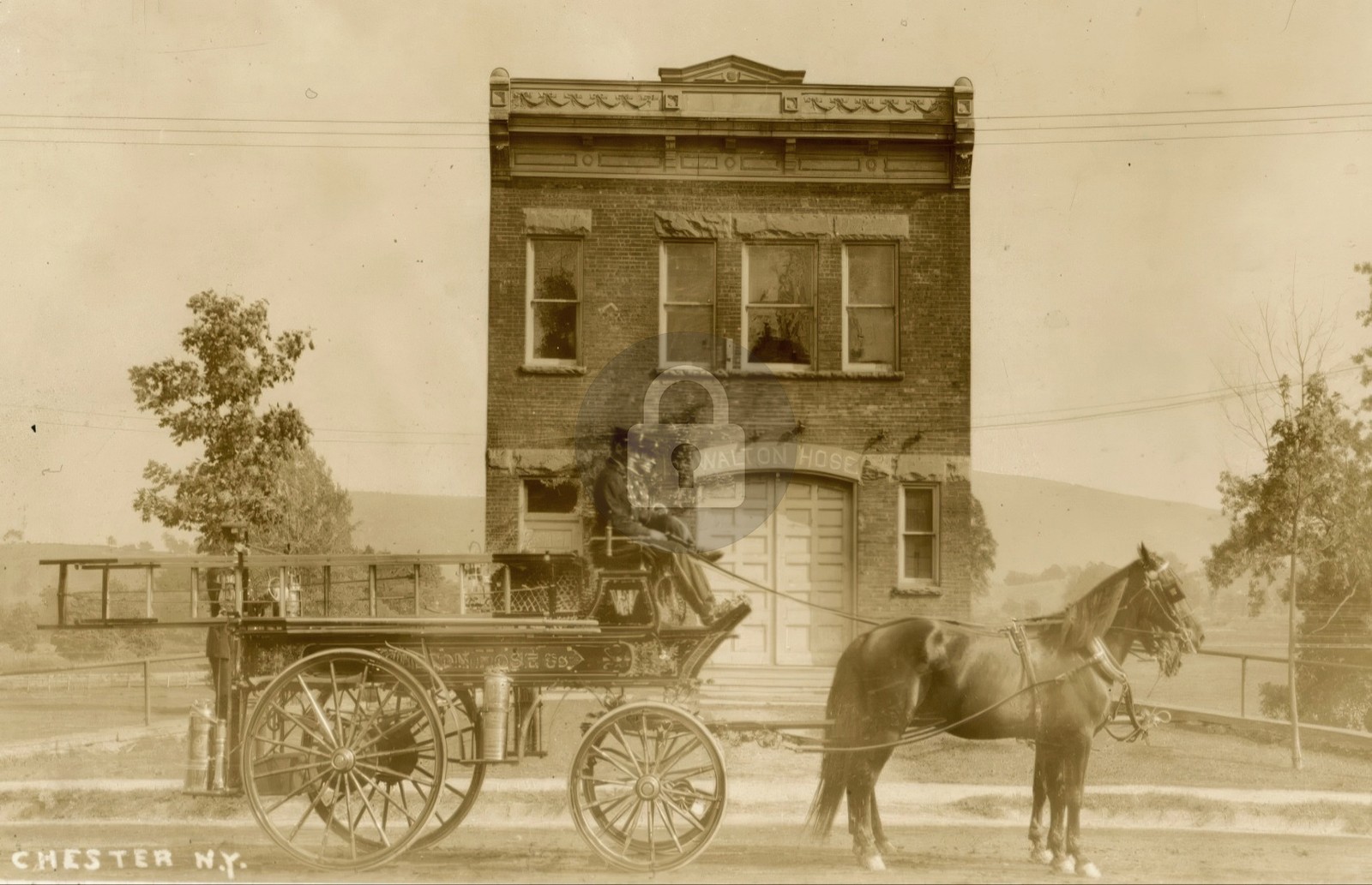 Chester NY Walton Hose Co Firehouse Horse Drawn Wagon RPPC Photo Postcard COPY Chester NY Walton Hose Co Firehouse Horse Drawn Wagon RPPC Photo Postcard COPY