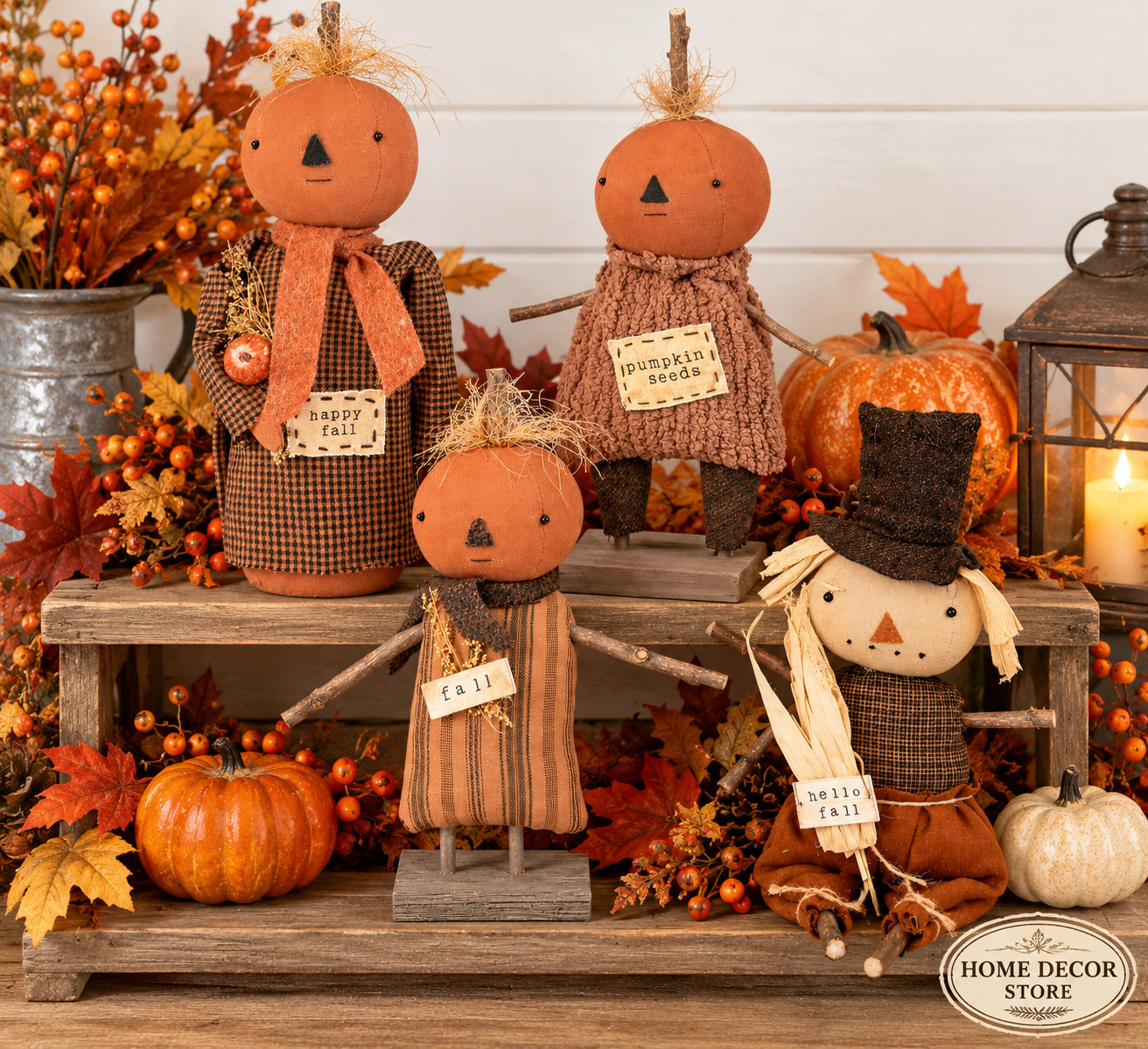 Primitives By Kathy Lot 4 Rustic Fall Sitter Figurine Halloween Decor Pumpkin