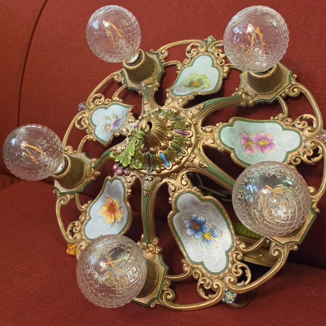 Vintage antique Art Deco chandelier 5 light 1920-30\'s updated wiring