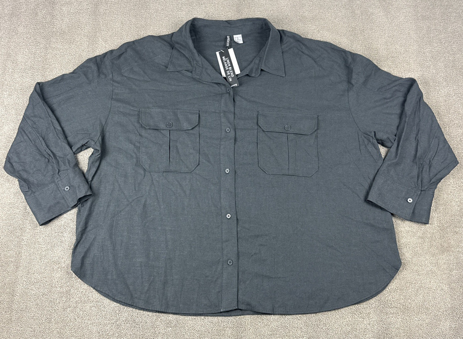 H&M Shirt Womens XXL 2XL Linen Blend Button Up Charcoal Gray Light Divided NEW H&M Shirt Womens XXL 2XL Linen Blend Button Up Charcoal Gray Light Divided NEW