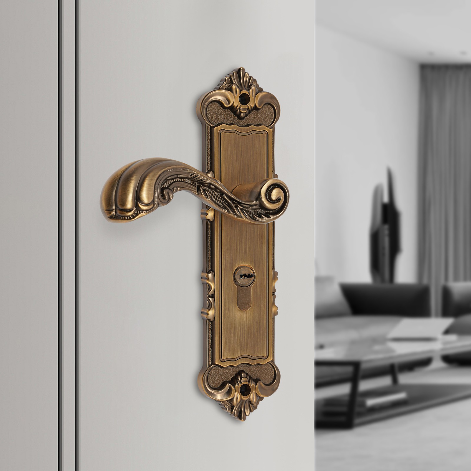 European Style Door Lock Bronze Door Lock With Handles Retro Door Lock with Keys