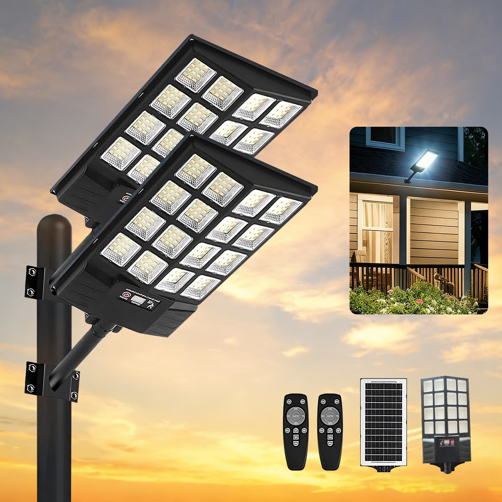 4PACK Solar Street Light, Motion Sensor & Remote Daylight White Waterproof 4PACK Solar Street Light, Motion Sensor & Remote Daylight White Waterproof
