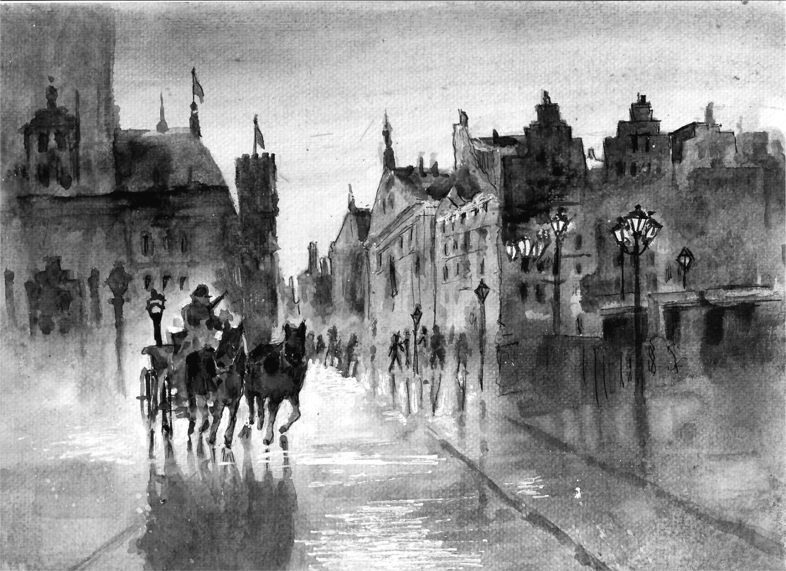 Old London Street, London Rain, London Art Print, Horse and Buggy, Horsecart Old London Street, London Rain, London Art Print, Horse and Buggy, Horsecart