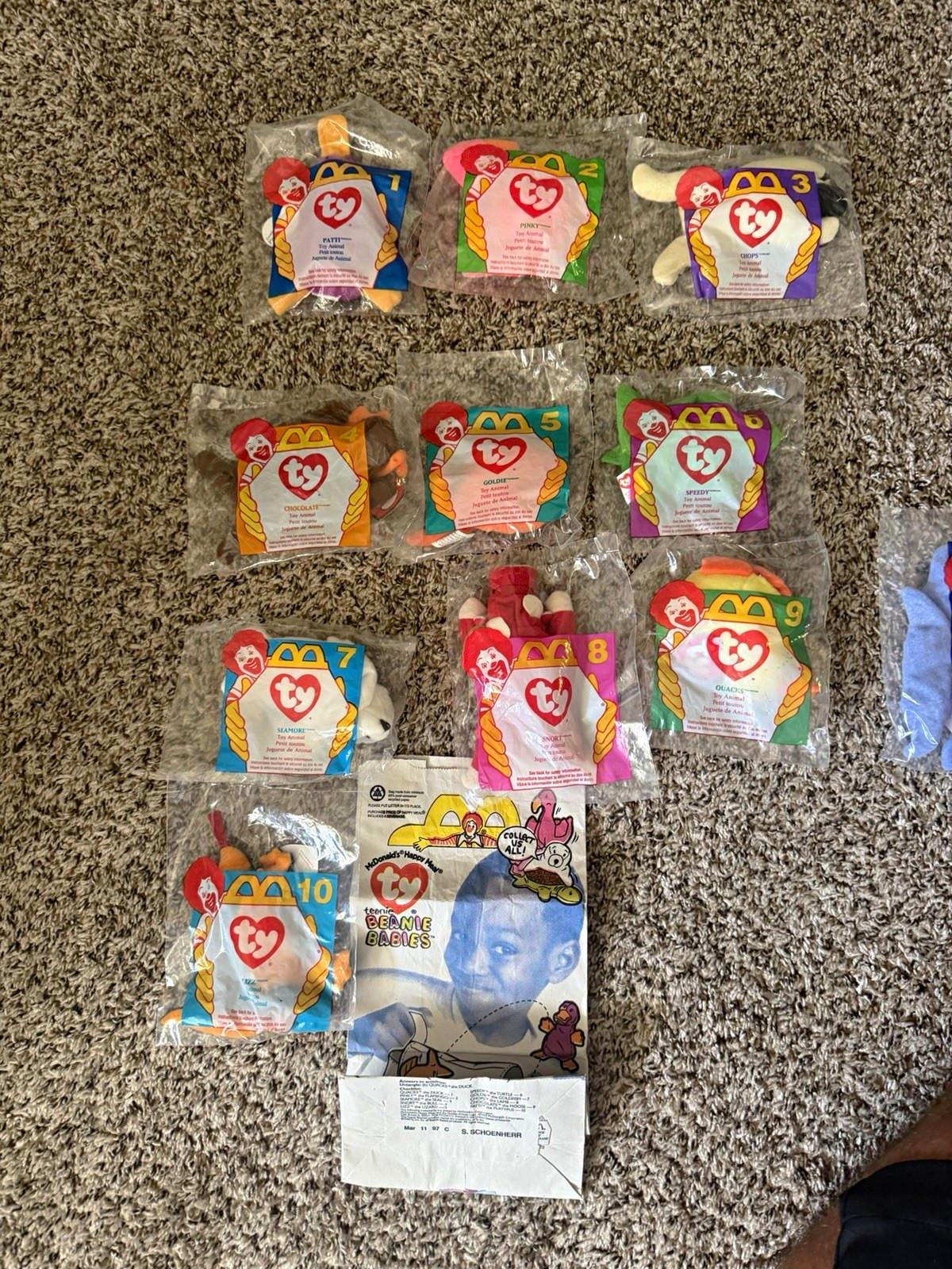 Ty Teenie Beanie Babies McDonald\'s Sealed Lot of 10 Happy Meal Toys 1997