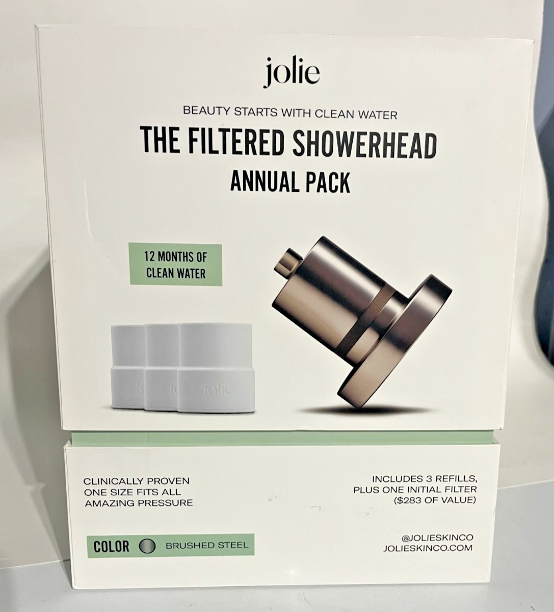 The Jolie Filtered Showerhead Bundle Annual Pack Brushed Steel Open Box The Jolie Filtered Showerhead Bundle Annual Pack Brushed Steel Open Box