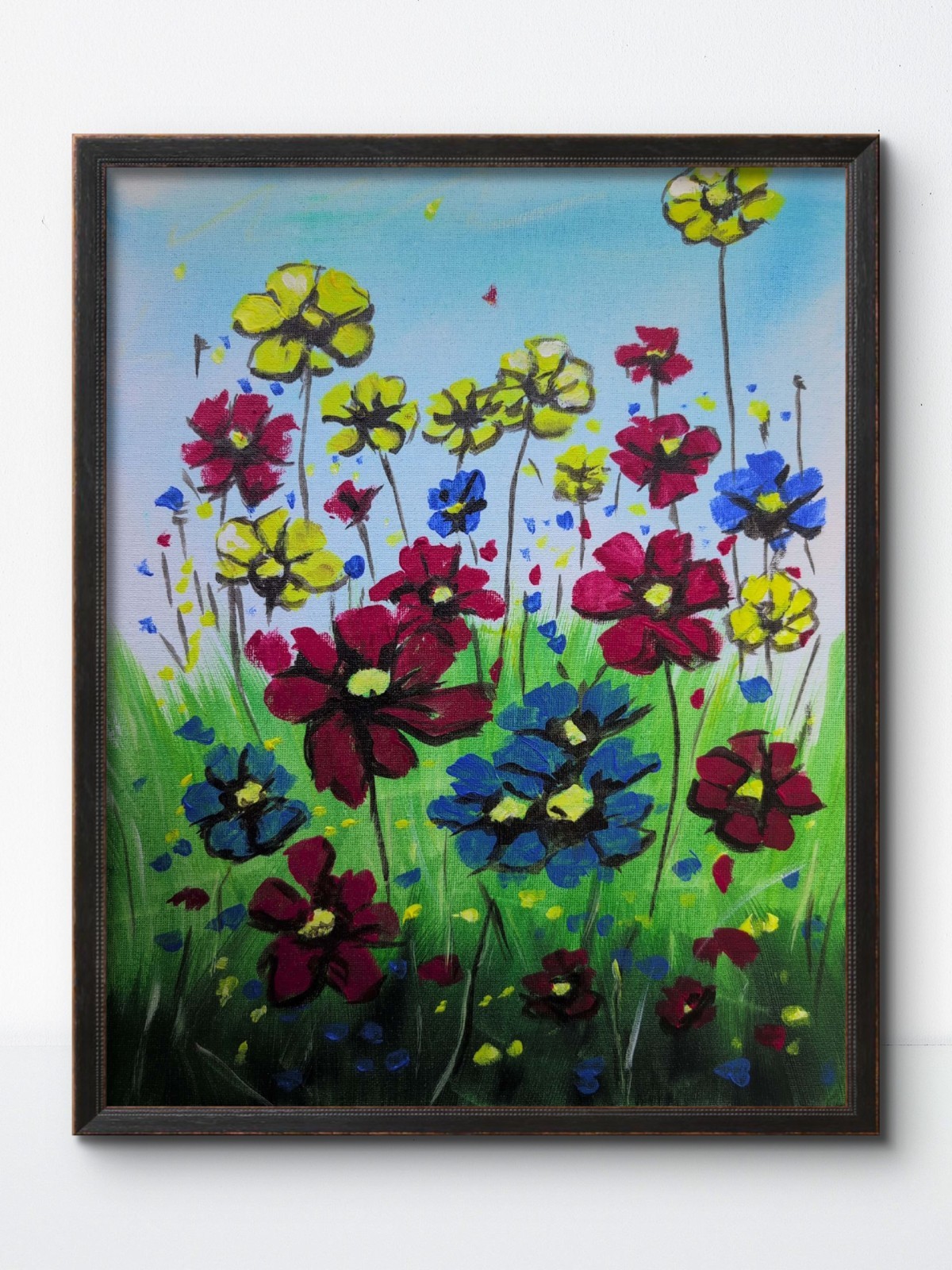 KYMA Original Vibrant  Acrylic Expressionist Flowers Signed Canvas Home Decor