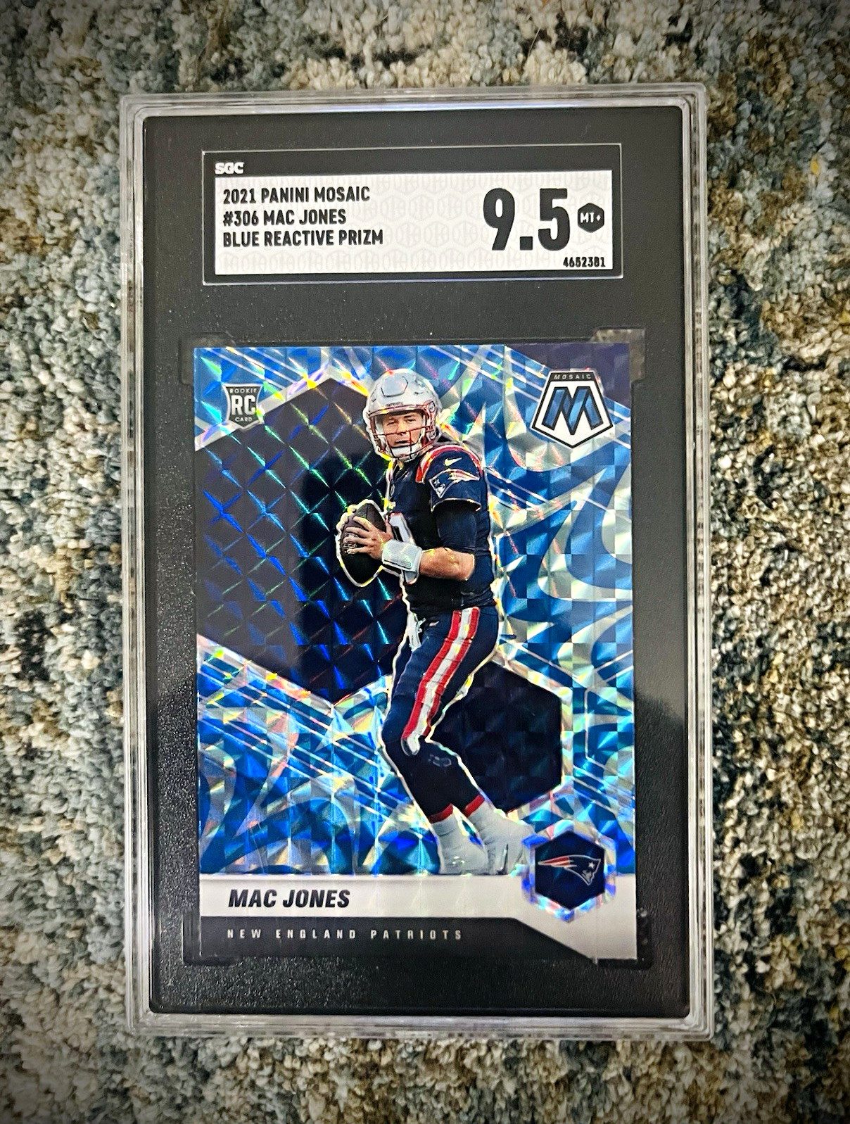 Panini 2021 Mosaic Blue Reactive Prizm Mac Jones #306 Patriots RC SGC 9.5 Panini 2021 Mosaic Blue Reactive Prizm Mac Jones #306 Patriots RC SGC 9.5