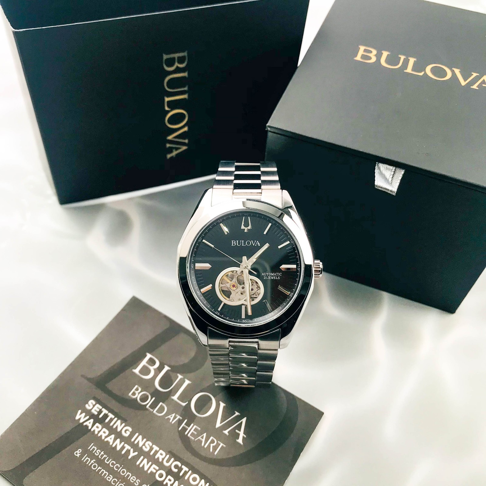 Bulova Surveyor 96A270 Automatic Men's Watch with Open Heart Black Dial 42mm