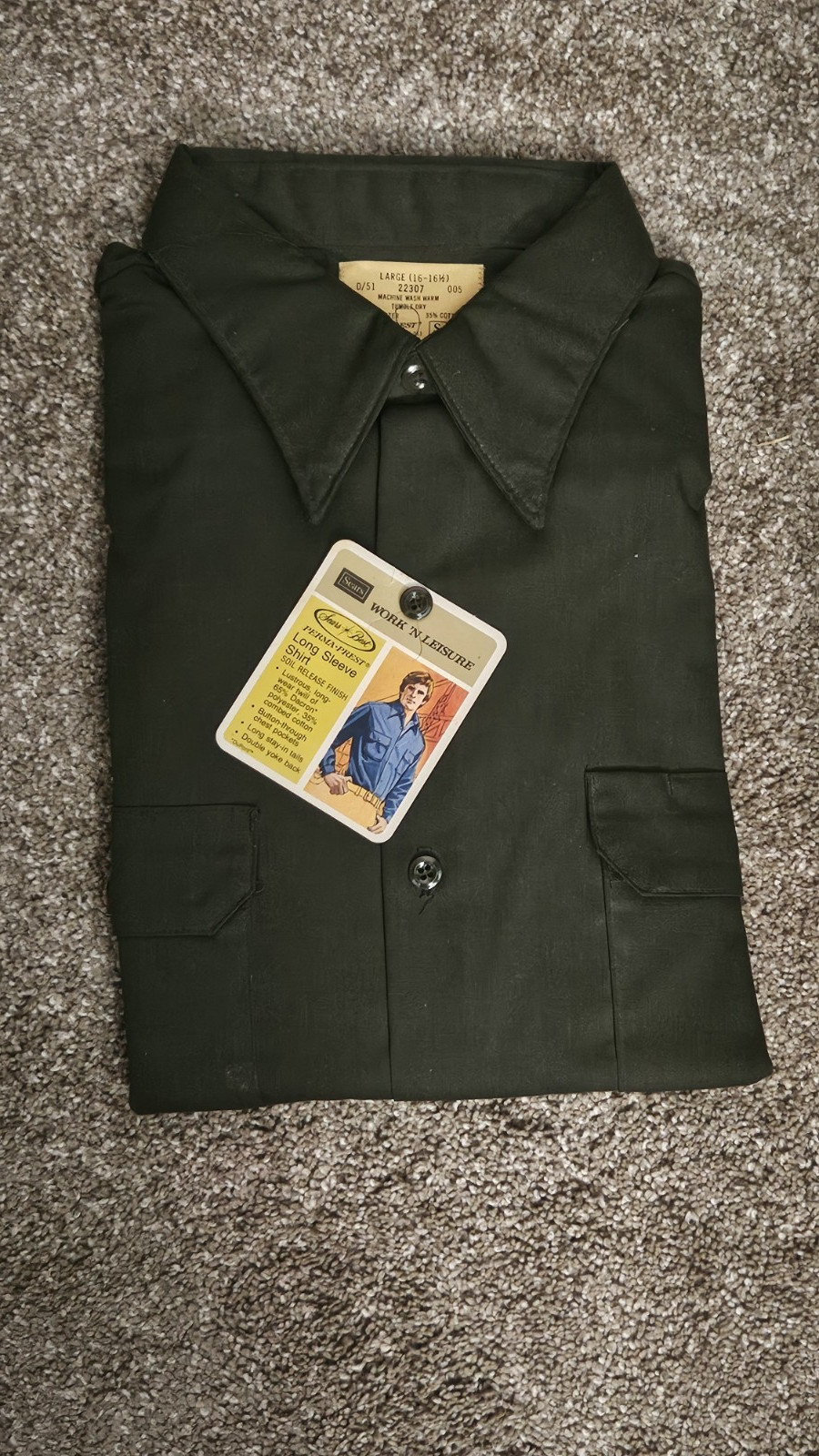 Vintage Sears Perma-Press Work Shirt Olive Green NWT Men\'s Size Lg 16-16 1/2 Vintage Sears Perma-Press Work Shirt Olive Green NWT Men\'s Size Lg 16-16 1/2