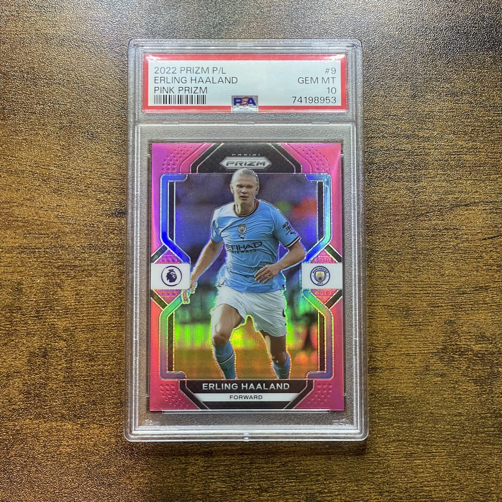 2022-23 Panini Prizm Premier League - Erling Haaland #9 Pink Prizm /199 PSA 10