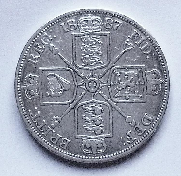 1887 Double Florin Coin Very Fine Queen Victoria Roman I