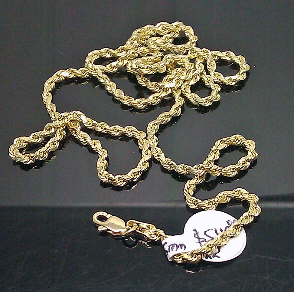Real 10K Yellow Gold Rope Chain Necklace Diamond Cut 20 Inch  2.5mm Men Women