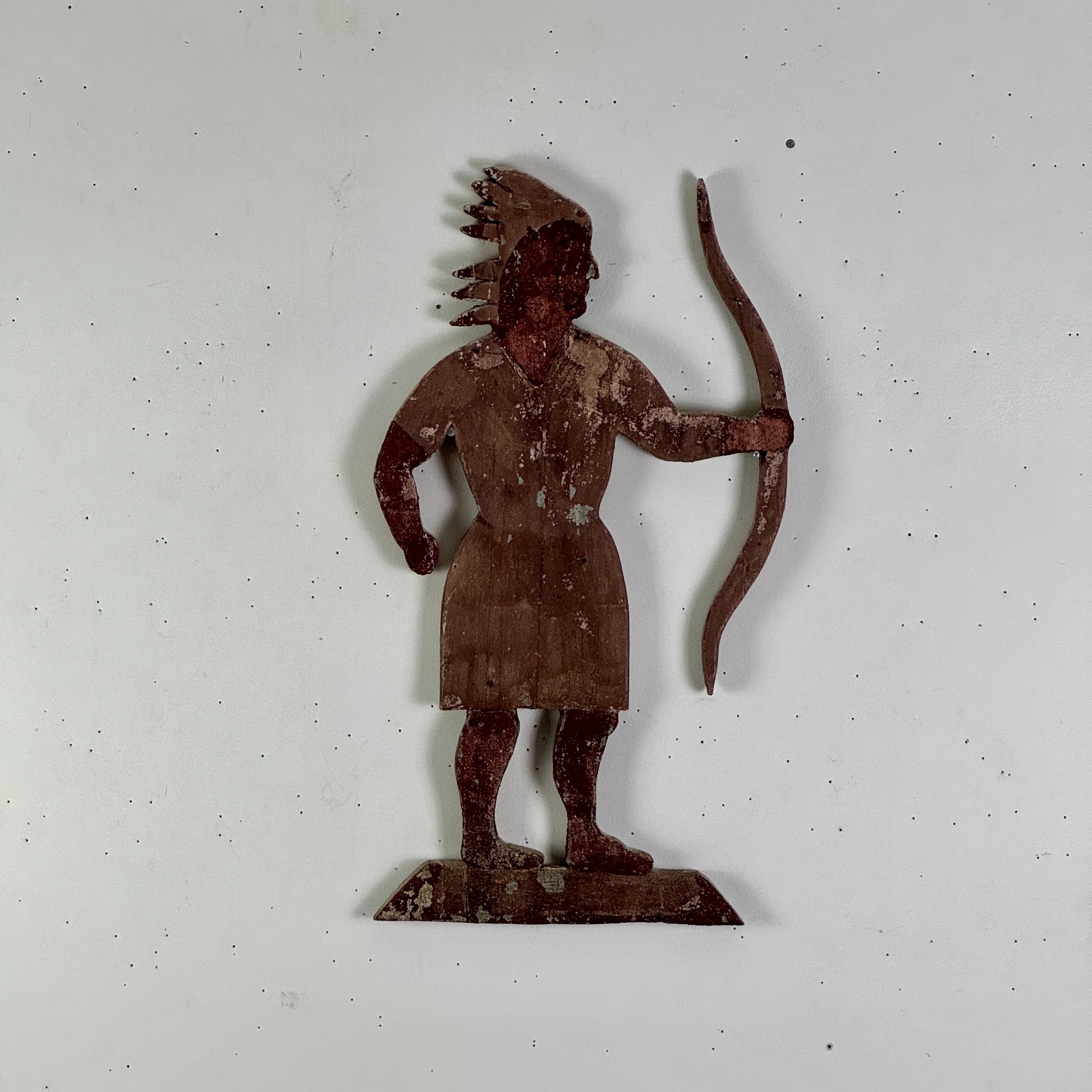 Epic 19th Century Indian Chief Trade Sign, Carved Wood In Painted Salmon Color