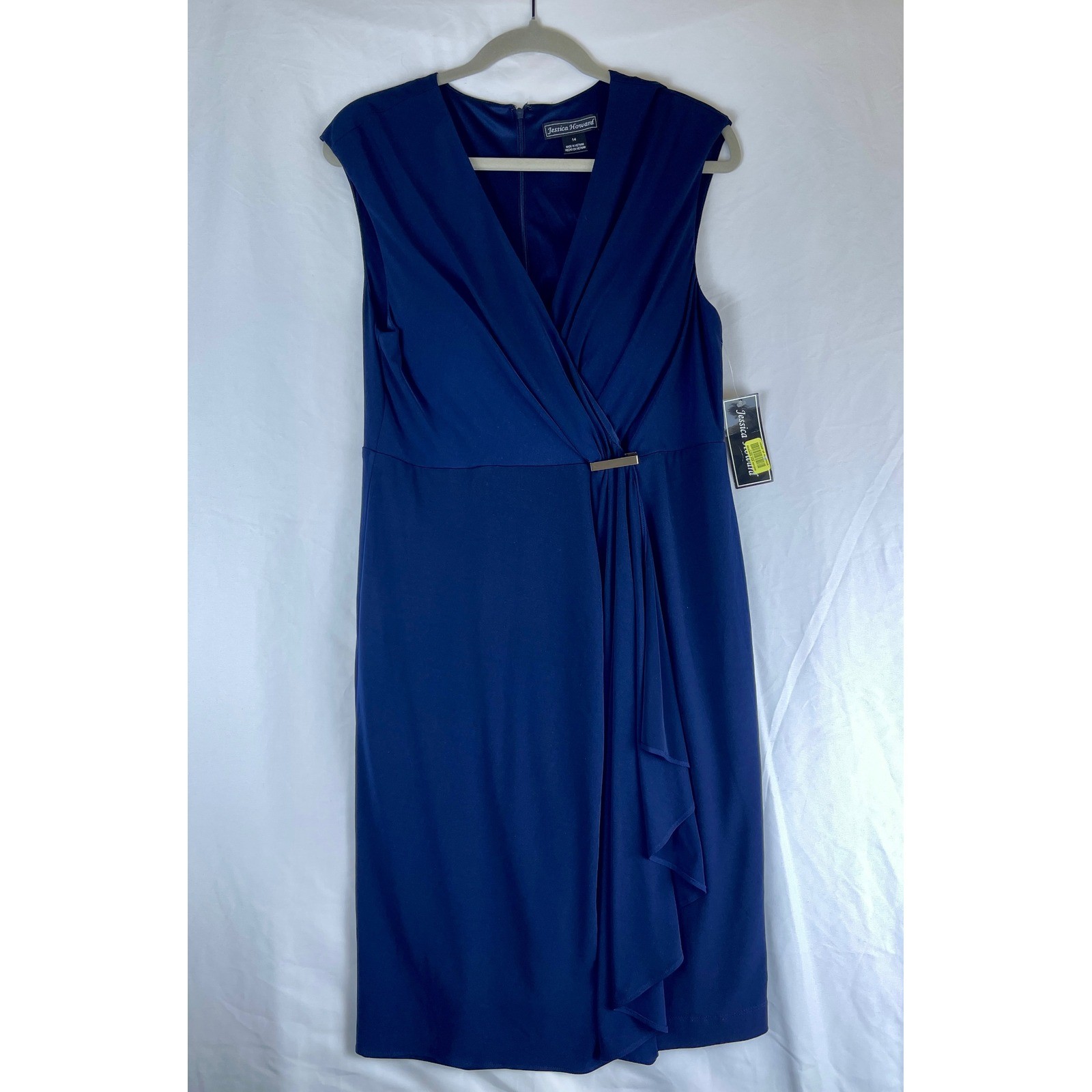 Jessica Howard Navy Blue Wedding Guest Cocktail Dress Gold Bar Size 14 NEW NWT