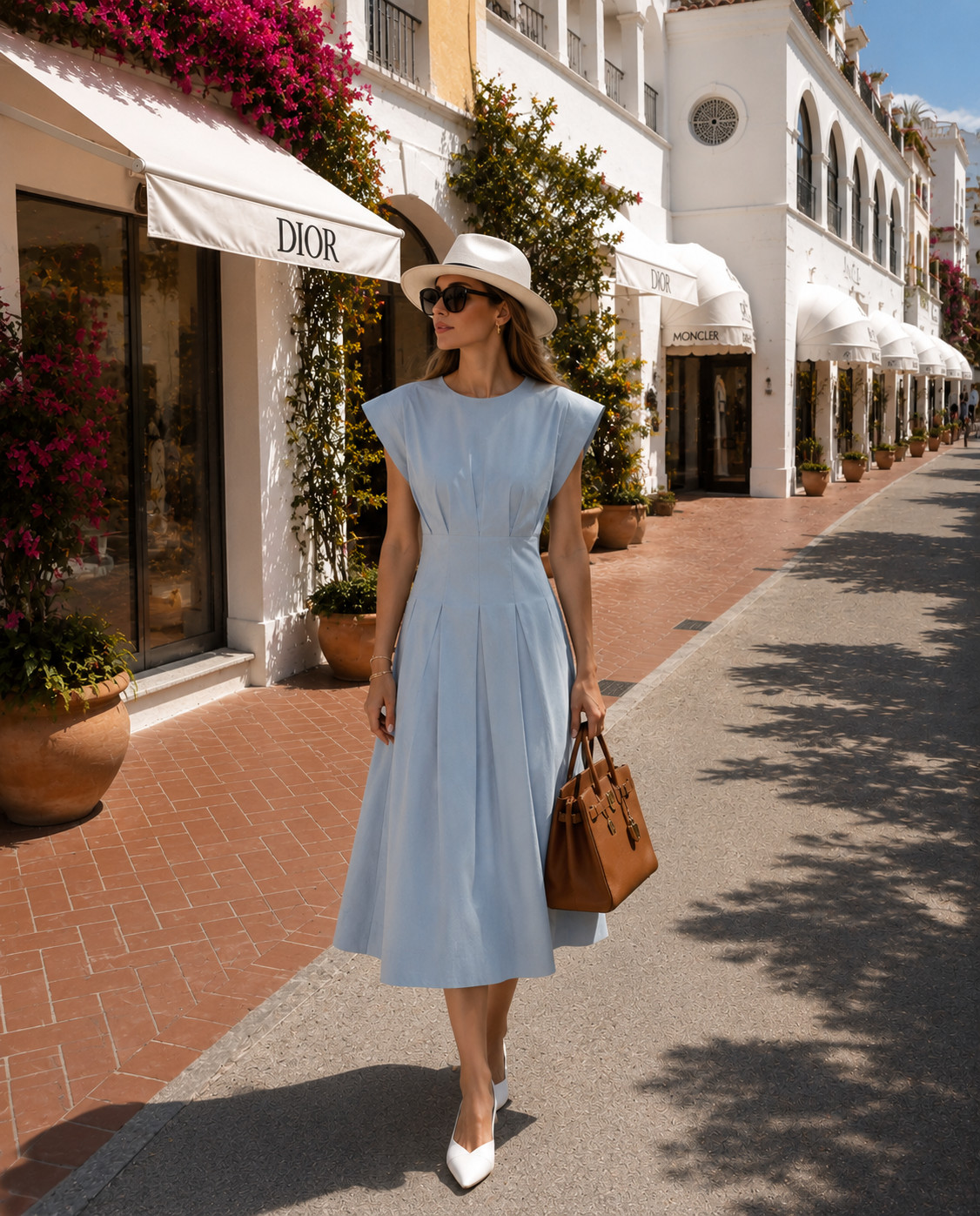ZARA NEW WOMAN SS26 ZW COLLECTION PLEATED POPLIN DRESS Blue / Gray 2507/042