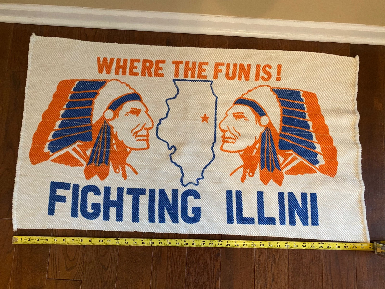 Vintage 1970\'s Illinois Fighting Illini Chief Illiniwek Rug Where The Fun Is