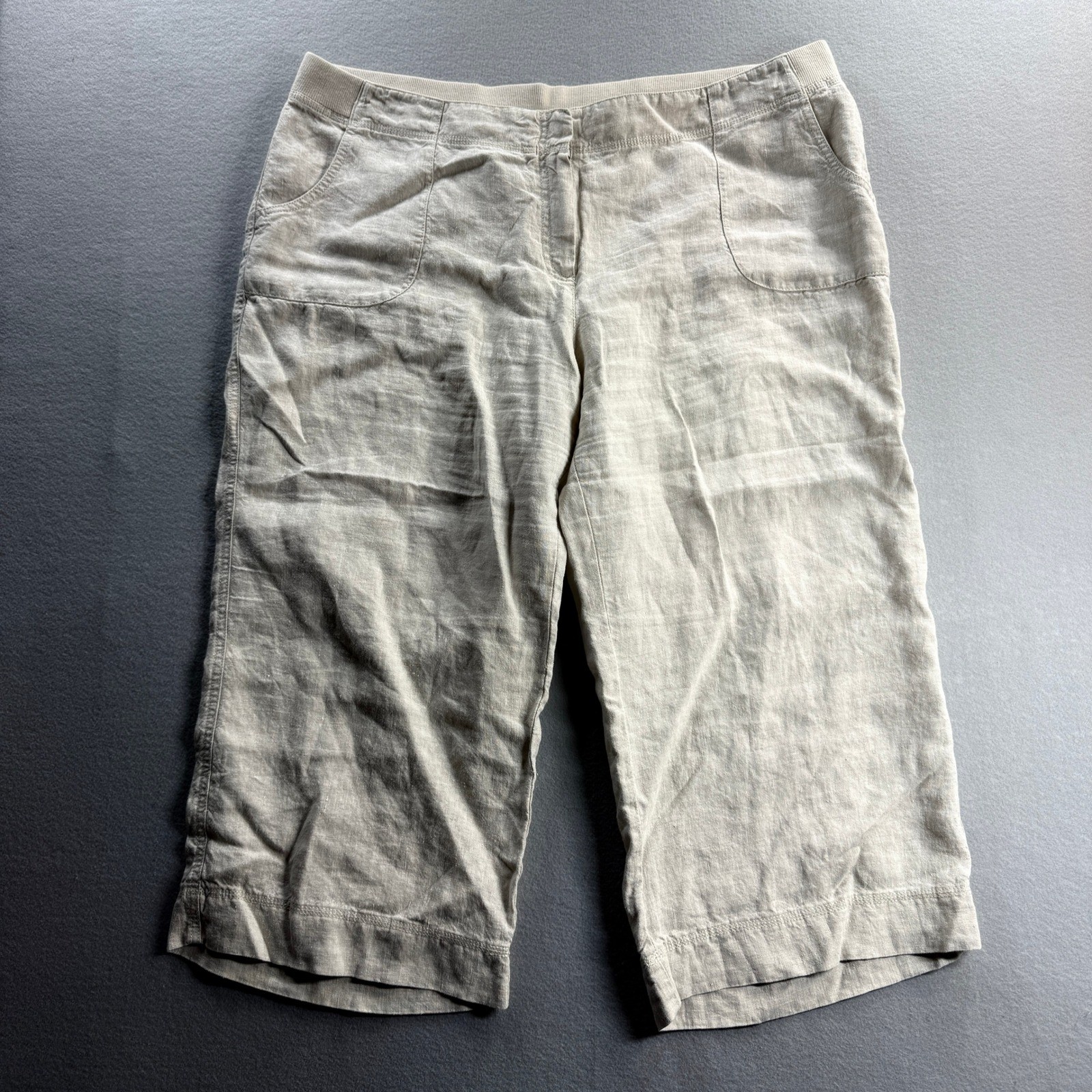 J.Jill Crop Pants Women 20 Beige Linen Elastic Waist 42x22