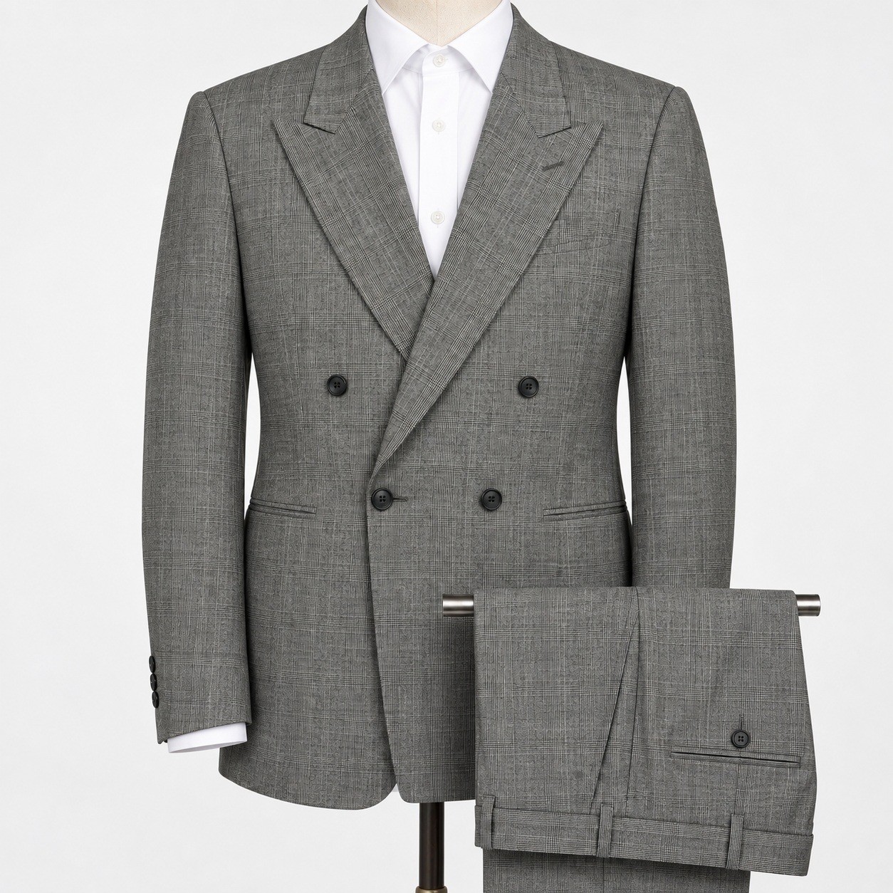 VTG Giorgio Armani 2-Piece Suit 40R 40x33 WOOL Grey Glen Plaid Double Breasted