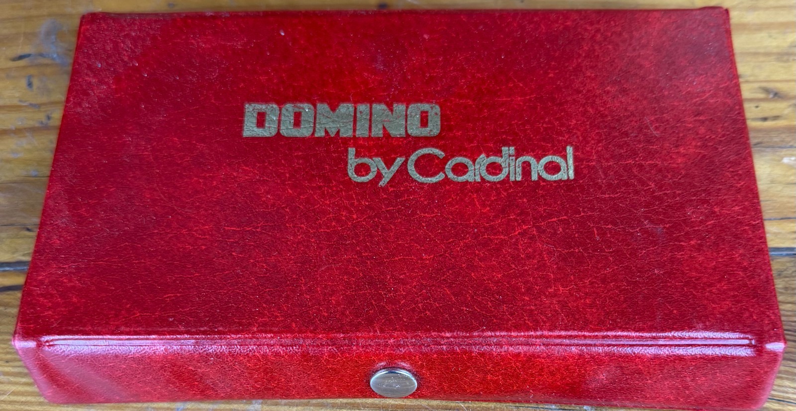 Vintage Dominoes by Cardinal Double Six Set Red Vinyl Case Ivory Tiles