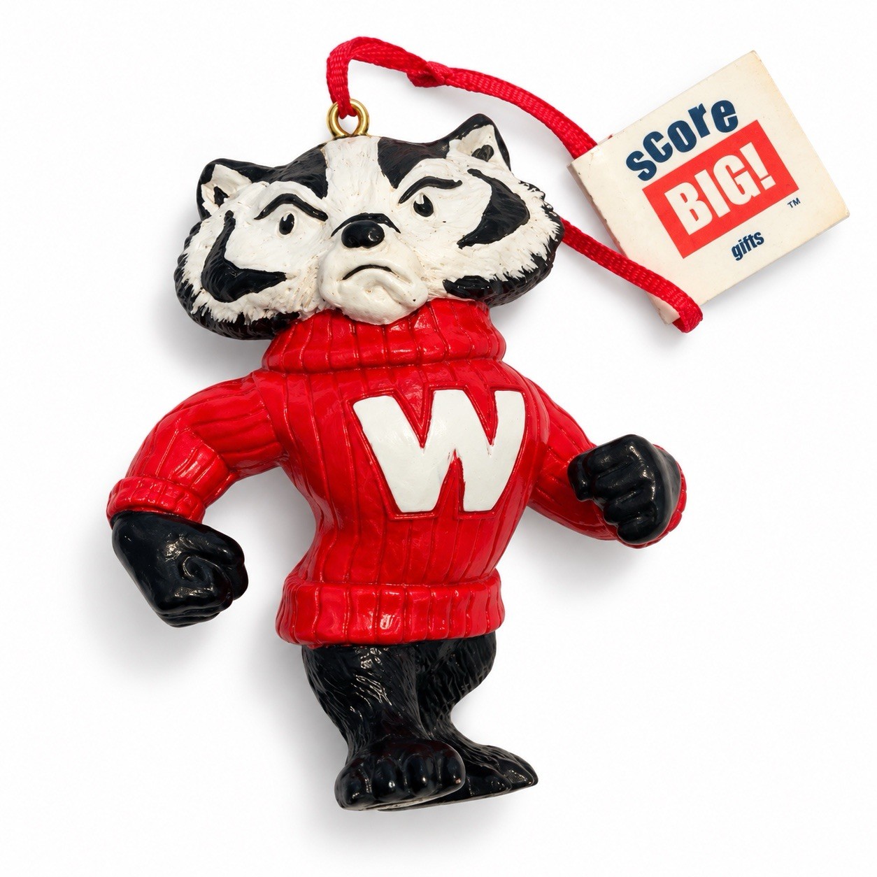 Vintage Wisconsin Badgers Bucky Mascot Christmas Ornament Figurine, Score Big  