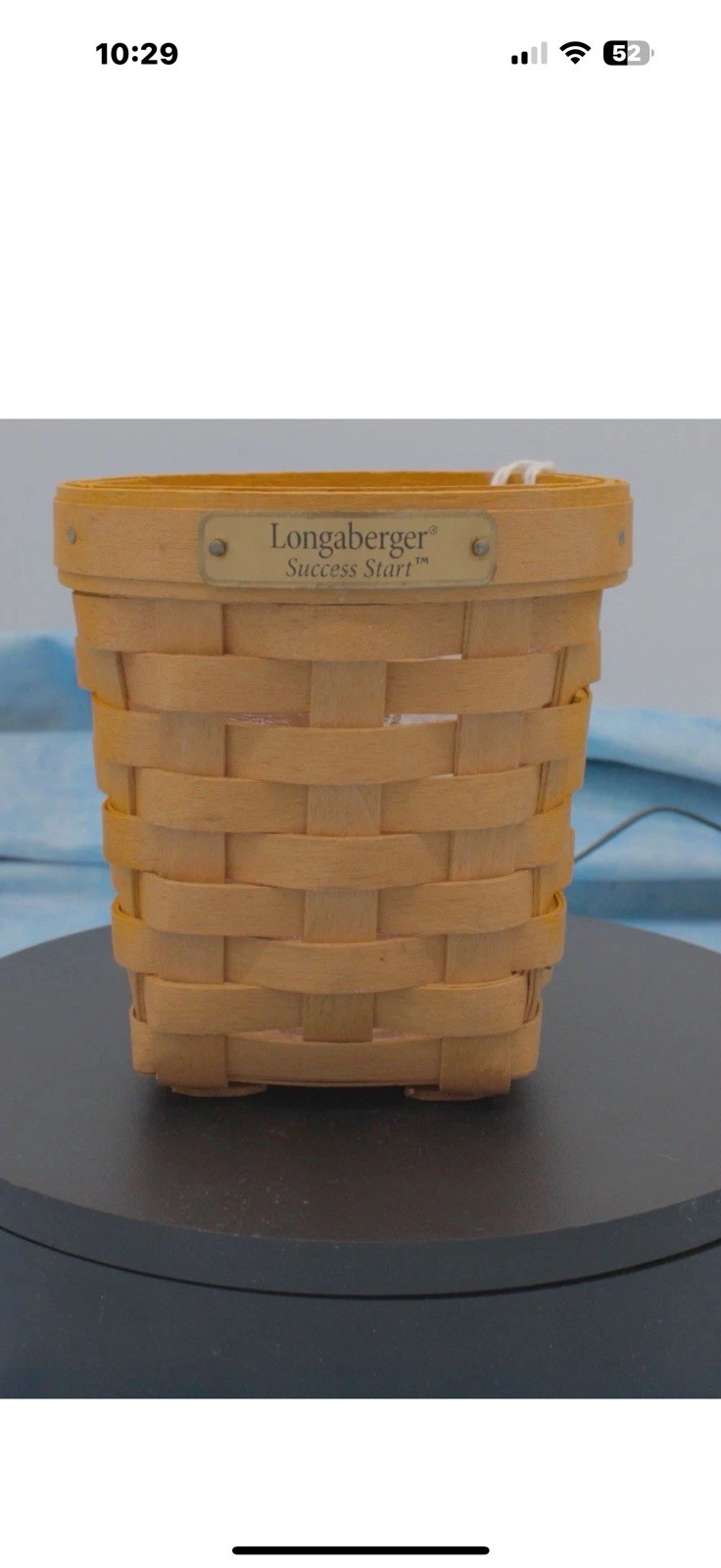 Longaberger 1998 “Success Start” Basket w/ Protector – Small Round Handwoven