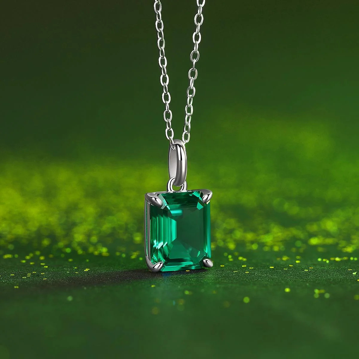 3ct Emerald Cut Moissanite Pendant Necklace 925 Sterling Silver Fifty8