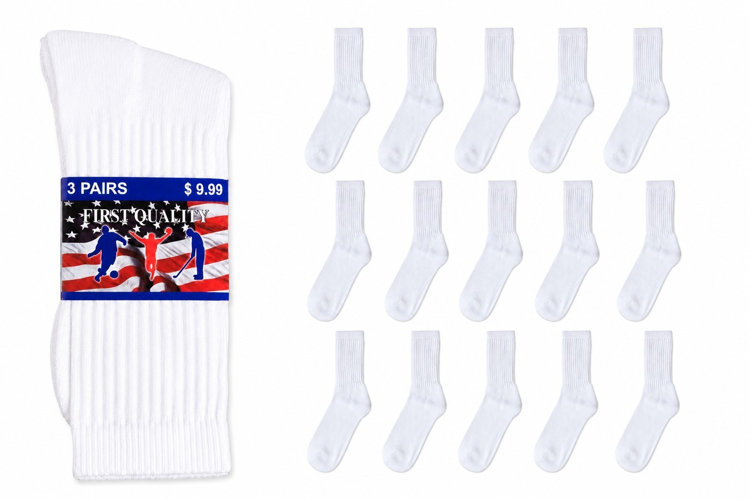 12 Pairs Men's Cotton Crew Everyday Plain Solid White Socks Size 9-11 Or 10-13