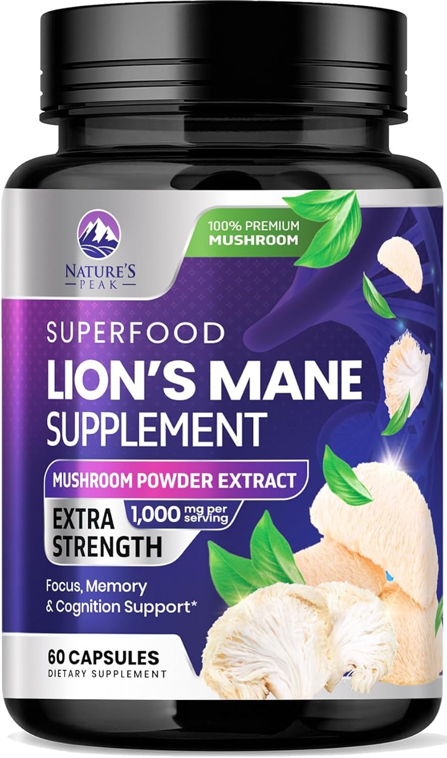 Lions Mane Supplement Capsules 10,000mg, Premium Lions Mane Mushroom for Support