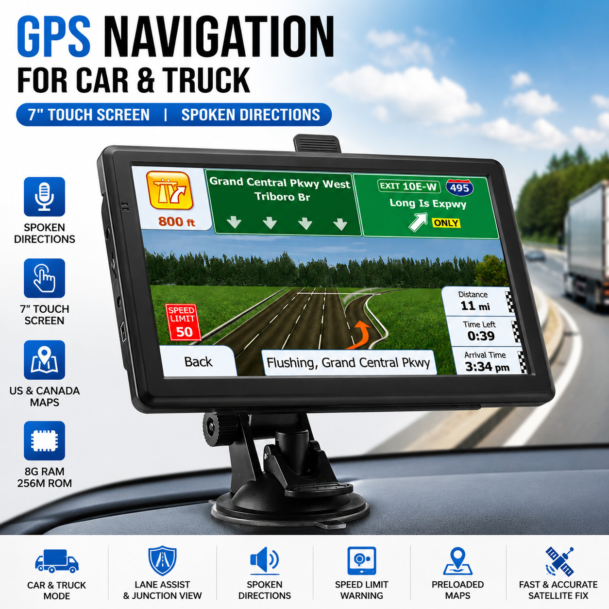 GPS Navigation For Car/Truck Touch Screen Maps w/ Spoken Direction 7\