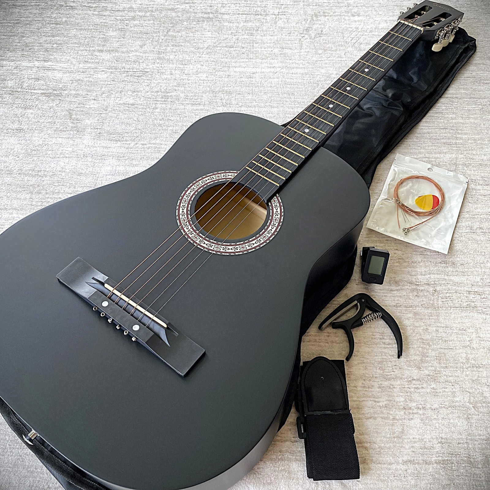 Black Parlor Acoustic Guitar Starter Package, 38