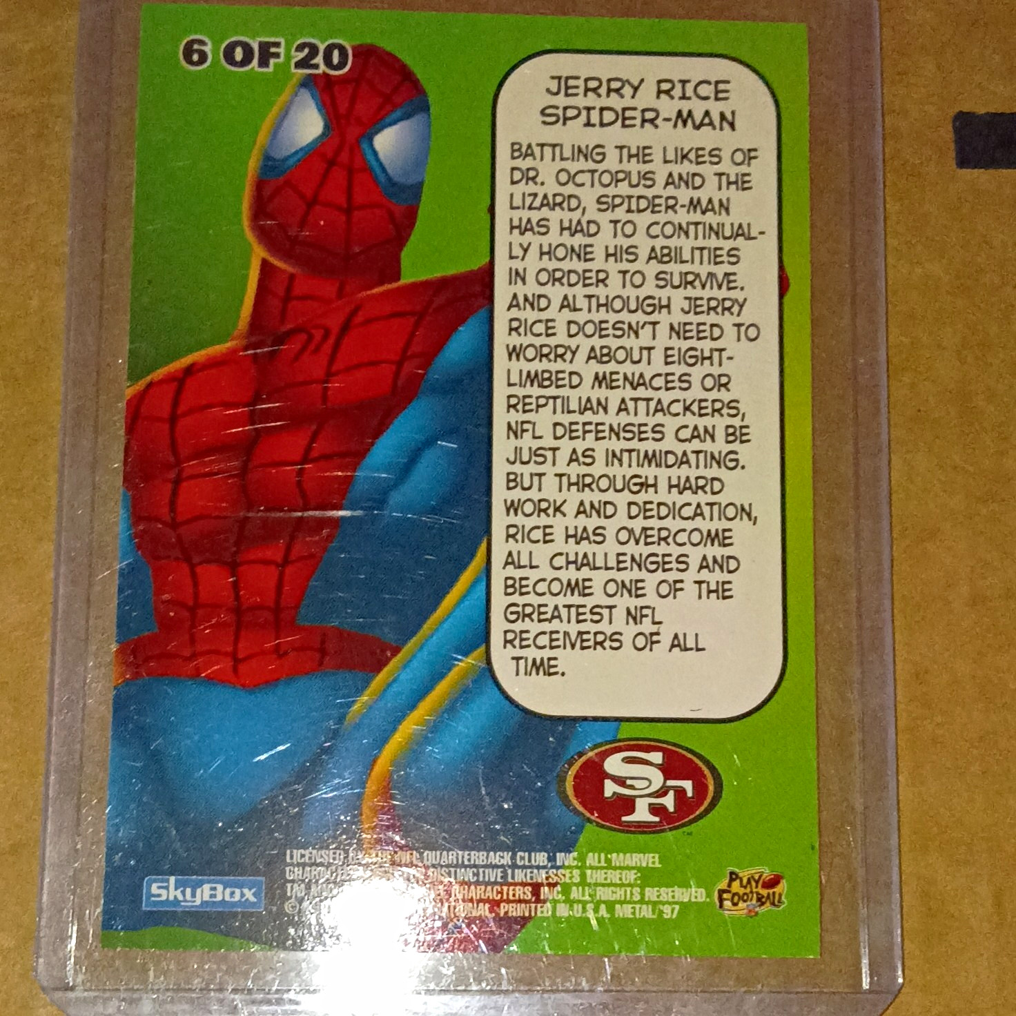 SkyBox Marvel Metal Universe 1997 Jerry Rice Spider-Man Insert #6/20 Card