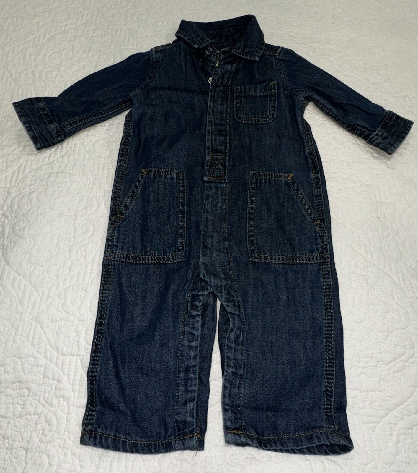 NWOT Baby Gap Denim Jumpsuit Size 3-6 Months Blue Utility Romper