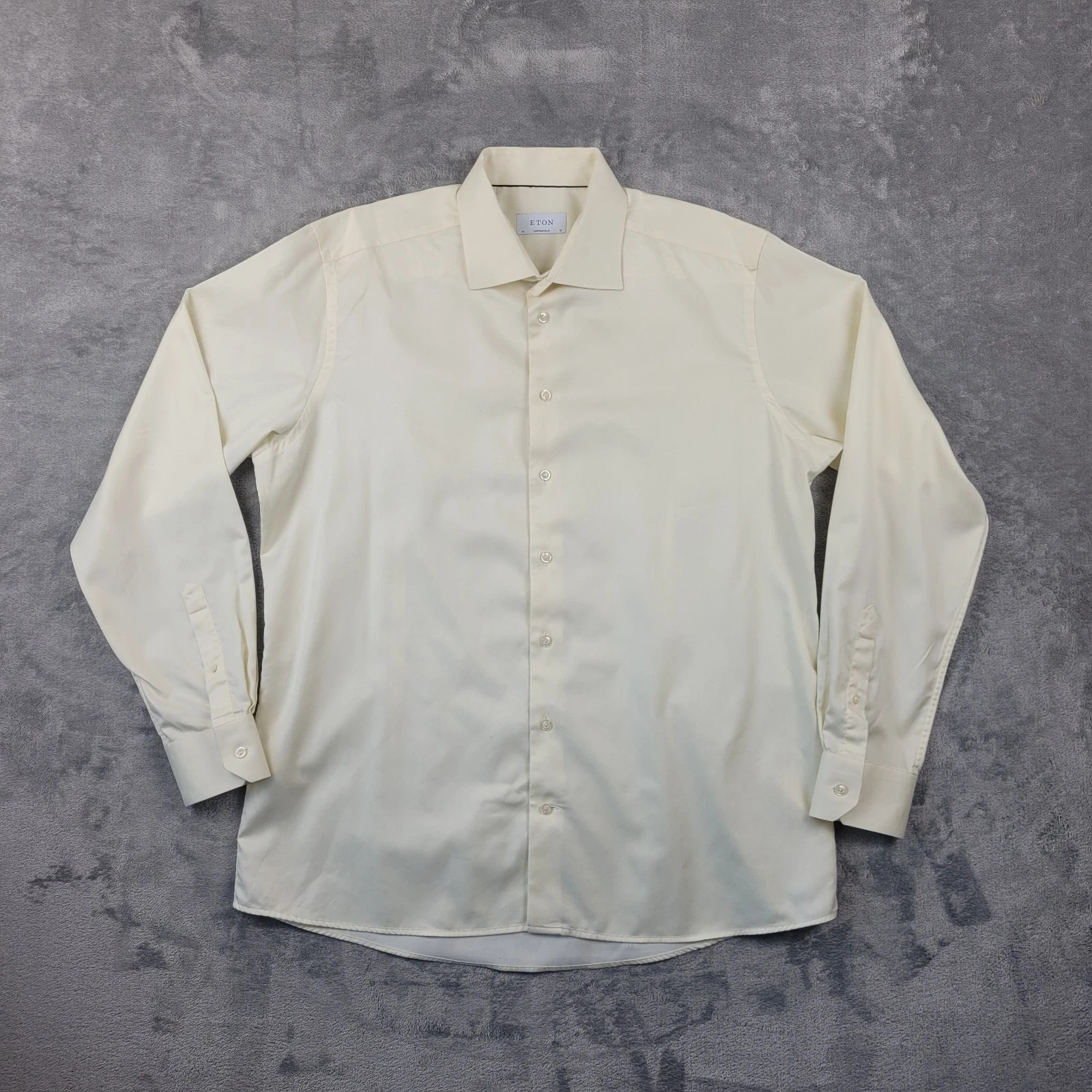 Eton Mens 18 46 XXL Dress Shirt Ivory 100% Cotton Contemporary Fit Floral Trim