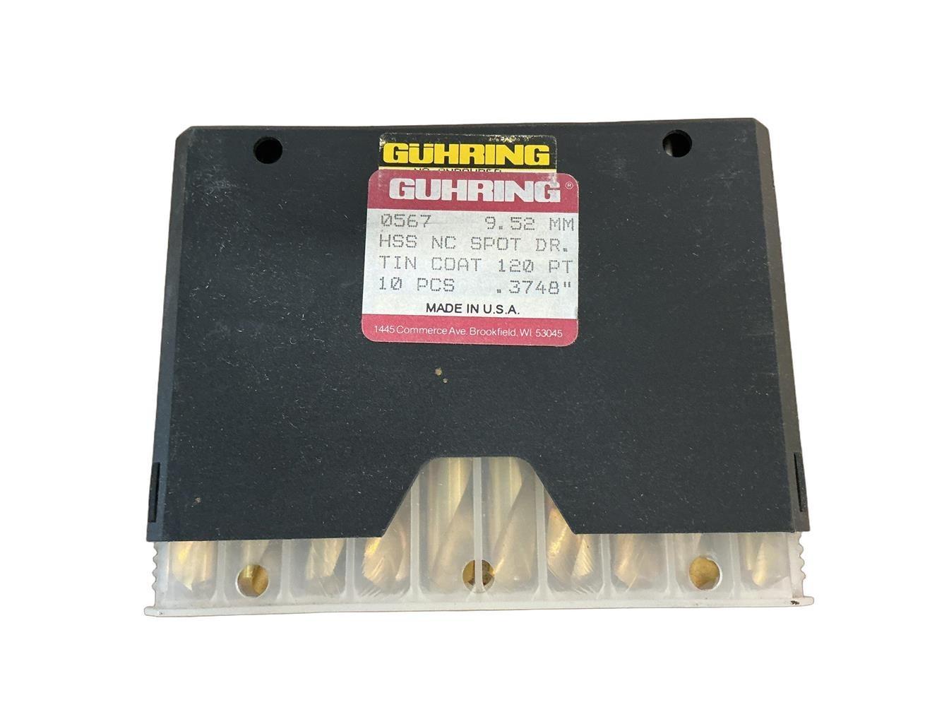 0567 GUHRING 9.52mm HSS NC SPOT SR TIN COAT GOLD 10PT .3748