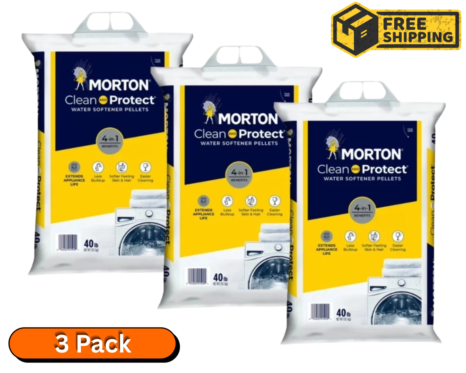 Morton Salt Clean and Protect Water Softener Salt Pellets, 40 lb. Bag (3 PACK ) Morton Salt Clean and Protect Water Softener Salt Pellets, 40 lb. Bag (3 PACK )