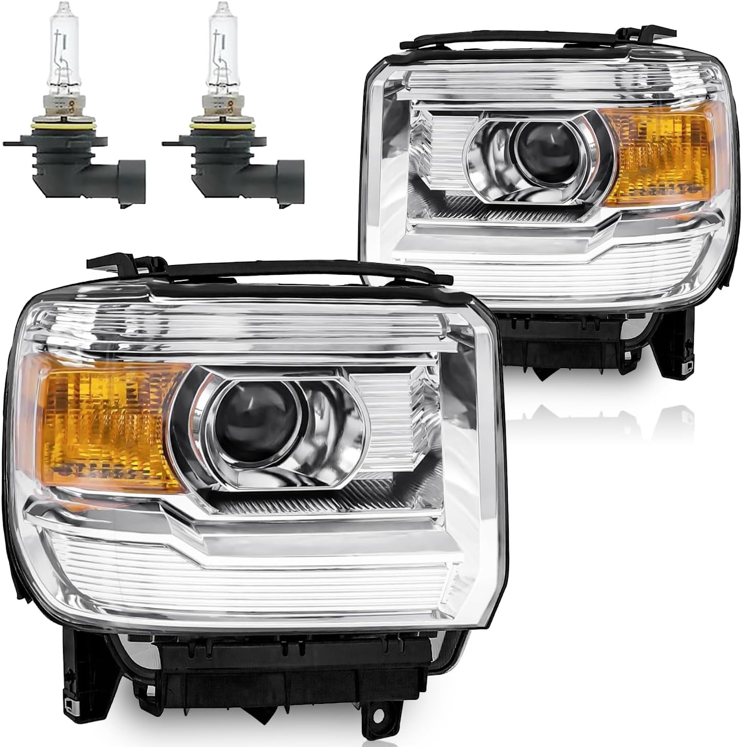 2014-2018 Sierra 1500 2015-2019 2500HD 3500HD Headlights W/Bulbs–Compatible Repl